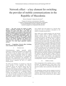 Network Effect – a Key Element for Switching the Provider of Mobile Communications in the Republic of Macedonia