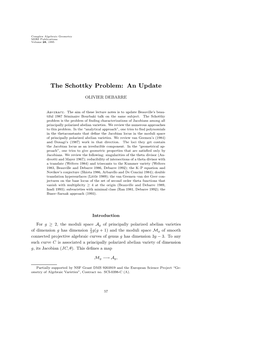 The Schottky Problem: an Update