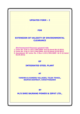 Updated Form – I for Extension of Validity Of