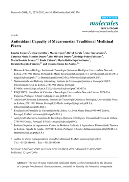 Antioxidant Capacity of Macaronesian Traditional Medicinal Plants