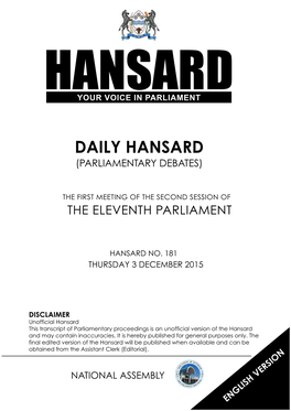 Daily Hansard 3 December 2015