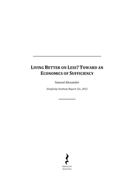 Living Better on Less? Toward an Economics of Sufficiency