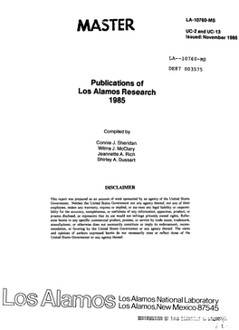 Publications of Los Alamos Research, 1985