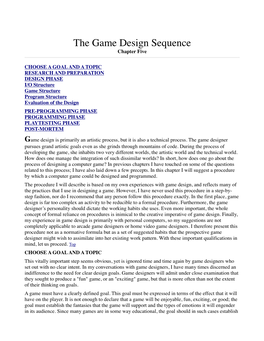 The Game Design Sequence Chapter Five