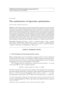 The Mathematics of Eigenvalue Optimization