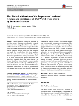 Richness and Significance of Old World Crops Grown by Suriname Maroon