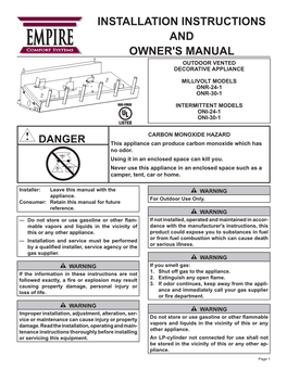 EMPIRE and Comfor T Systems Owner's Manual OUTDOOR VENTED DECORATIVE APPLIANCE