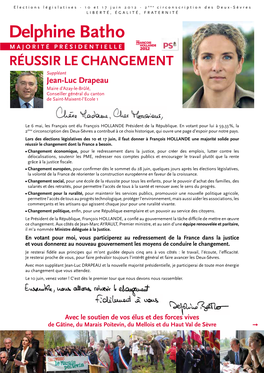 Delphine Batho Majorité Présidentielle Réussir Le Changement Suppléant Jean-Luc Drapeau Maire D’Azay-Le-Brûlé, Conseiller Général Du Canton De Saint-Maixent-L’Ecole 1