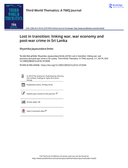 Linking War, War Economy and Post-War Crime in Sri Lanka
