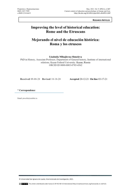 Improving the Level of Historical Education: Rome and the Etruscans Mejorando El Nivel De Educación Histórica: Roma Y Los Etru