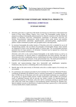 Committee for Veterinary Medicinal Products