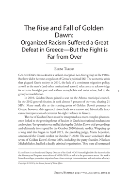 The Rise and Fall of Golden Dawn: Organized Racism Suffered a Great Defeat in Greece—But the Fight Is Far from Over