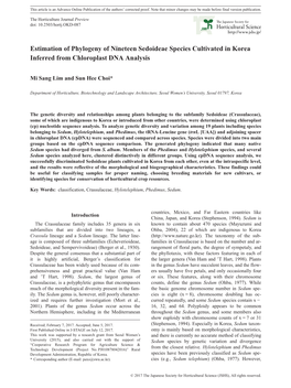 Estimation of Phylogeny of Nineteen Sedoideae Species Cultivated in Korea Inferred from Chloroplast DNA Analysis