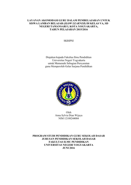 (Slow Learner) Di Kelas Va, Sd Negeri Tamansari I, Kota Yogyakarta, Tahun Pelajaran 2015/2016