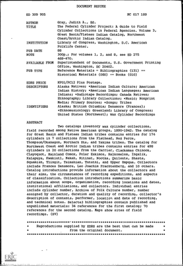 A Guide to Field Cylinder Collections in Federal Agencies. Volume 3, Great Basin/Plateau Indian Catalog, Northwest Coast/Arctic Indian Catalog