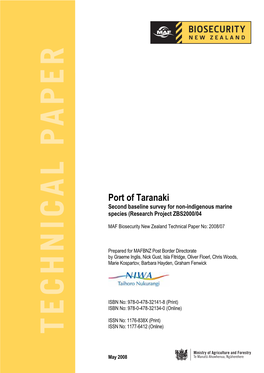 Port of Taranaki Second Baseline Survey for Non-Indigenous Marine Species (Research Project ZBS2000/04