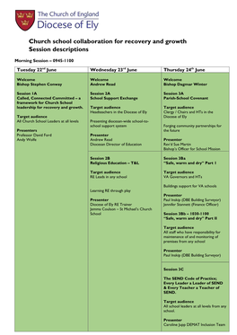 Church School Collaboration for Recovery and Growth Session Descriptions