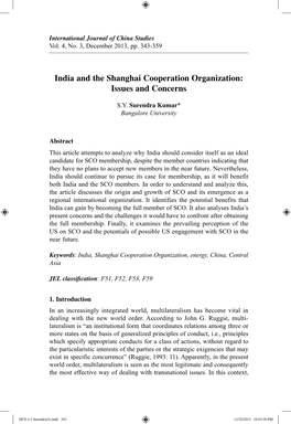 India and the Shanghai Cooperation Organization: Issues and Concerns