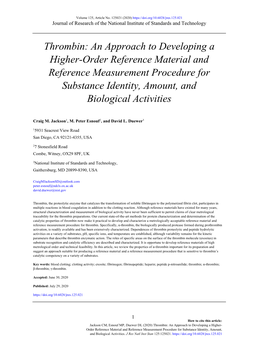 Thrombin: an Approach to Developing a Higher-Order Reference Material and Reference Measurement Procedure for Substance Identity, Amount, and Biological Activities