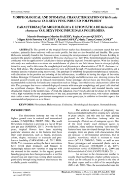 MORPHOLOGICAL and STOMATAL CHARACTERIZATION of Heliconia Chartacea VAR