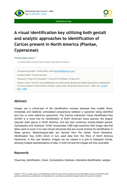 A Visual Identification Key Utilizing Both Gestalt and Analytic Approaches to Identification of Carices Present in North America (Plantae, Cyperaceae)