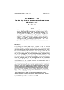 Not Lost Without a Trace. the DEIC Ship Vlissingen, Assumed to Have Foundered Near Meob Bay in 1747* Bruno E.J.S