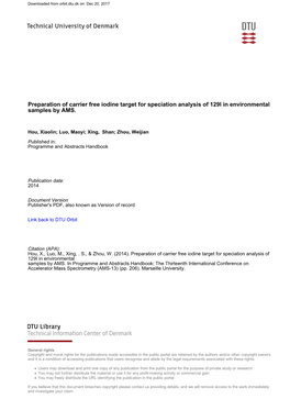 Preparation of Carrier Free Iodine Target for Speciation Analysis of 129I in Environmental Samples by AMS