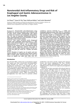 Nonsteroidal Anti-Inflammatory Drugs and Risk of Esophageal and Gastric Adenocarcinomas in Los Angeles County