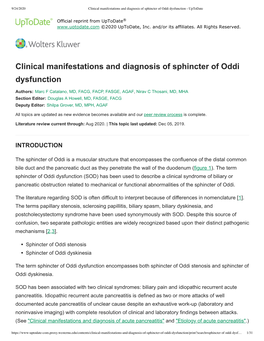 Clinical Manifestations and Diagnosis of Sphincter of Oddi Dysfunction - Uptodate