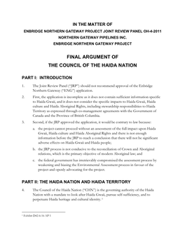 Final Argument of the Council of the Haida Nation