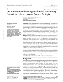 Attitude Toward Female Genital Mutilation Among Somali and Harari People, Eastern Ethiopia