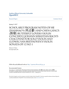 Butterfly Lovers Violin Concerto, Johann Sebastian Bach’S Chaconne for Solo Violin and Ludwig Van Beethoven’S Violin Sonata Op