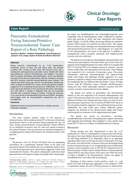 Pancreatic Extraskeletal Ewing Sarcoma/Primitive Neuroectodermal Tumor: Case Report of a Rare Pathology