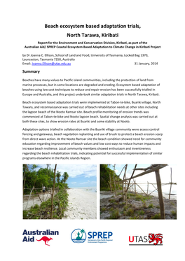 Beach Ecosystem Based Adaptation Trials, North Tarawa, Kiribati