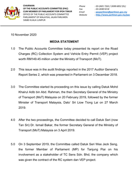 10 November 2020 MEDIA STATEMENT 1.0 the Public