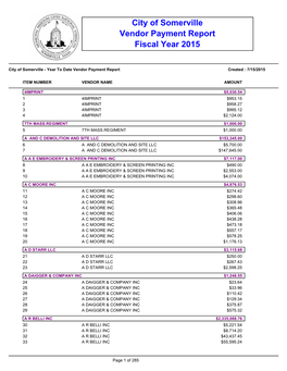 City of Somerville Vendor Payment Report Fiscal Year 2015