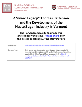 Thomas Jefferson and the Development of the Maple Sugar Industry in Vermont