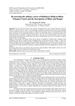 Tabaqat-I-Nasiri and the Inscriptions of Bihar and Bengal