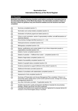 Nomination Form International Memory of the World Register