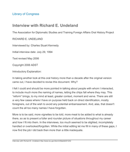 Interview with Richard E. Undeland