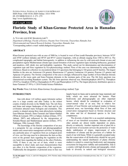 Floristic Study of Khan-Gormaz Protected Area in Hamadan Province, Iran