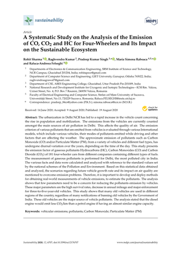 A Systematic Study on the Analysis of the Emission of CO, CO2 and HC for Four-Wheelers and Its Impact on the Sustainable Ecosystem