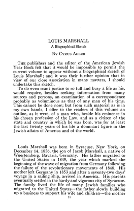 LOUIS MARSHALL a Biographical Sketch