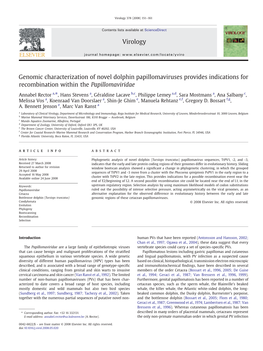 Genomic Characterization of Novel Dolphin Papillomaviruses Provides Indications for Recombination Within the Papillomaviridae Vi