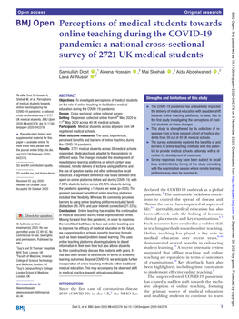 Perceptions of Medical Students Towards Online Teaching During the COVID-19 Pandemic: a National Cross-Sectional­ Survey of 2721 UK Medical Students