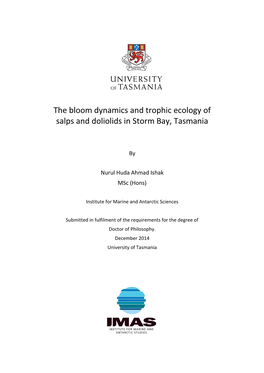 The Bloom Dynamics and Trophic Ecology of Salps and Doliolids in Storm Bay, Tasmania