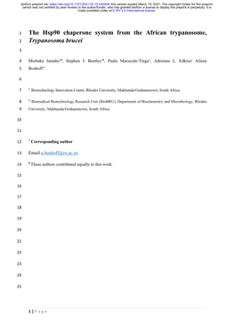 The Hsp90 Chaperone System from the African Trypanosome, 2 Trypanosoma Brucei