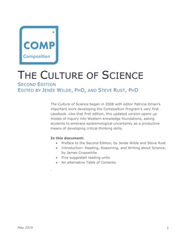 The Culture of Science Second Edition Edited by Jenée Wilde, Phd, and Steve Rust, Phd