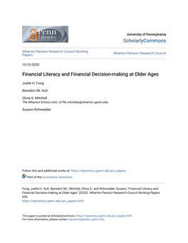 Financial Literacy and Financial Decision-Making at Older Ages