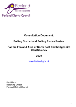 Consultation Document: Polling District and Polling Places Review for the Fenland Area of North East Cambridgeshire Constituency